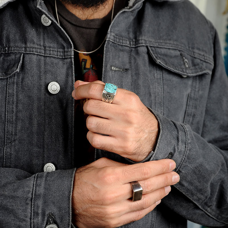 Eagle Turquoise Ring for Men Sterling Silver