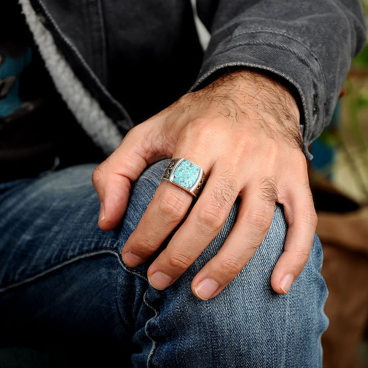 Adler Türkis Ring für Männer Sterling Silber