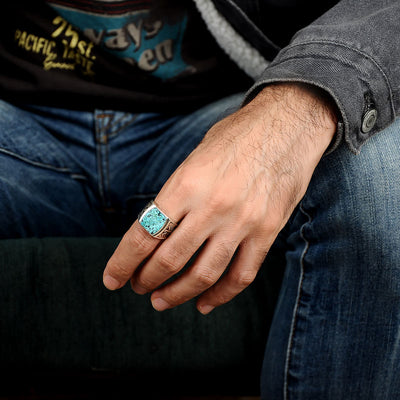 Eagle Turquoise Ring for Men Sterling Silver - Boho Magic