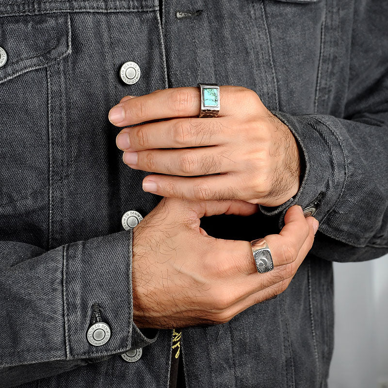 Turquoise Square Signet Ring for Men Sterling Silver