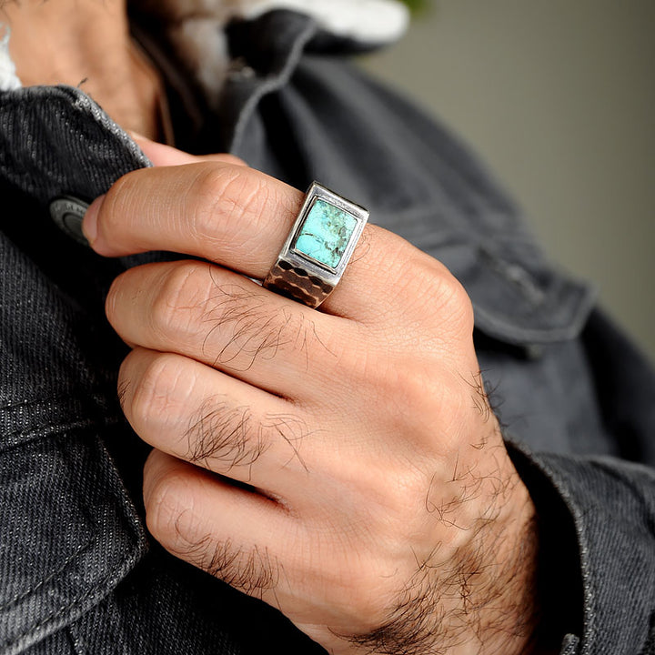 Turquoise Square Signet Ring for Men Sterling Silver