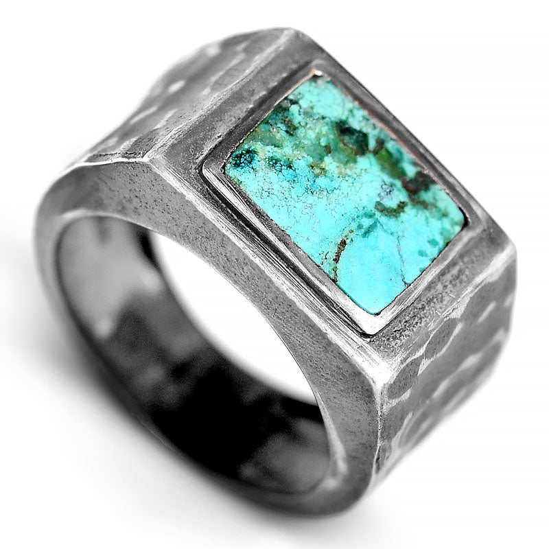 Turquoise Square Signet Ring for Men Sterling Silver