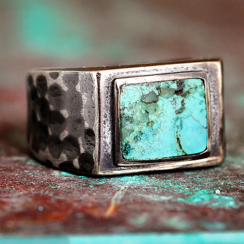 Turquoise Square Signet Ring for Men Sterling Silver