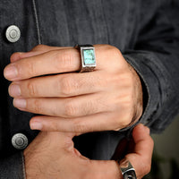 Turquoise Square Signet Ring for Men Sterling Silver - Boho Magic