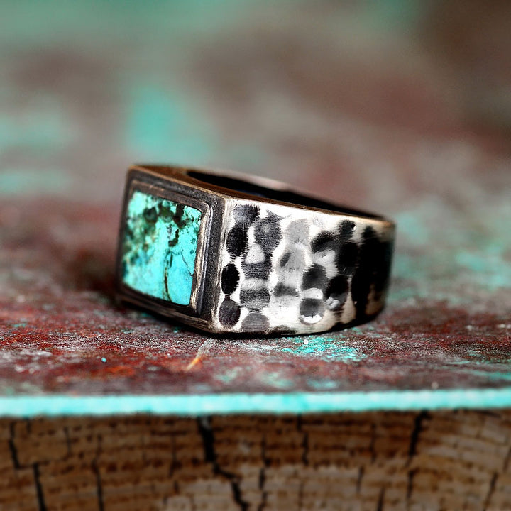 Turquoise Square Signet Ring for Men Sterling Silver