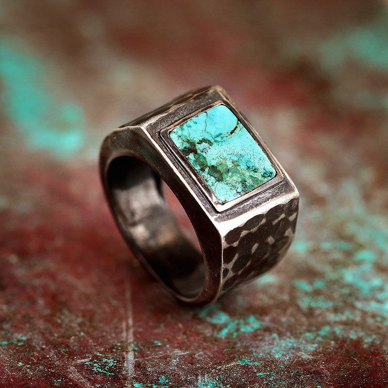 Turquoise Square Signet Ring for Men Sterling Silver