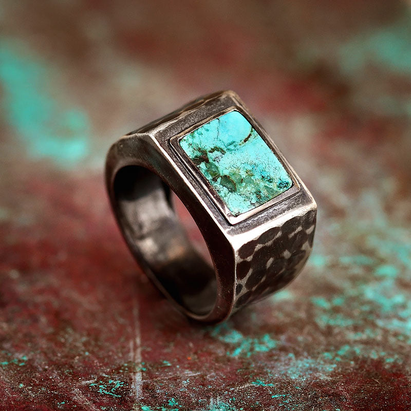 Vintage Sterling Silver Square Turquoise Ring - Unique Gold & Diamonds