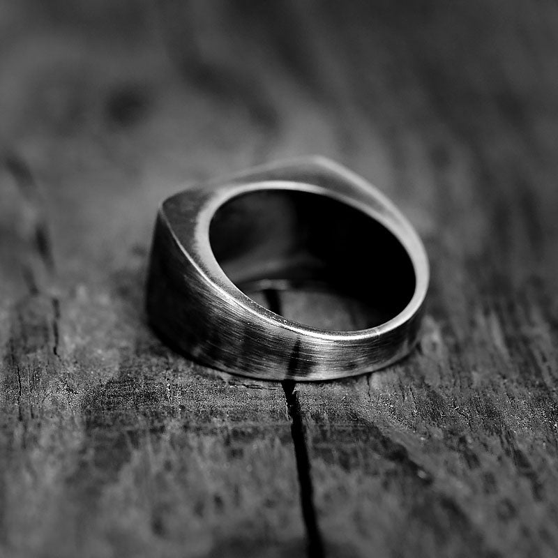 Black Square Signet Ring for Men Sterling Silver