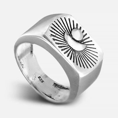 Sun and Moon Signet Ring for Men Sterling Silver - Boho Magic