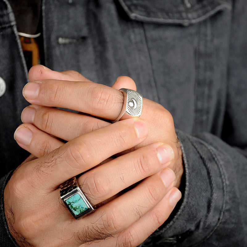 Sun and Moon Signet Ring for Men Sterling Silver