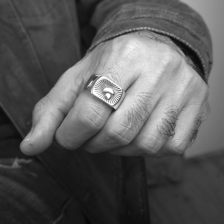 Sun and Moon Signet Ring for Men Sterling Silver