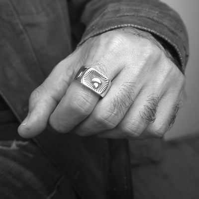 Sun and Moon Signet Ring for Men Sterling Silver - Boho Magic