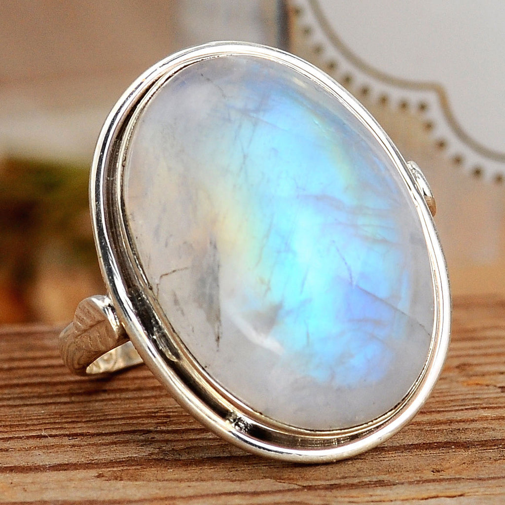 Genuine rainbow moonstone on sale ring