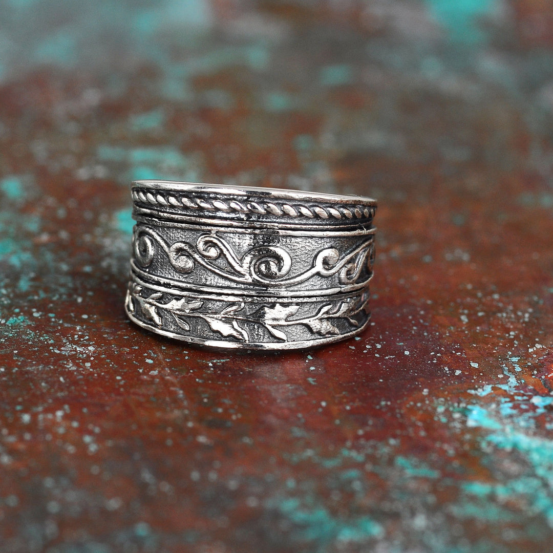 Wide Band Thumb Ring Sterling Silver