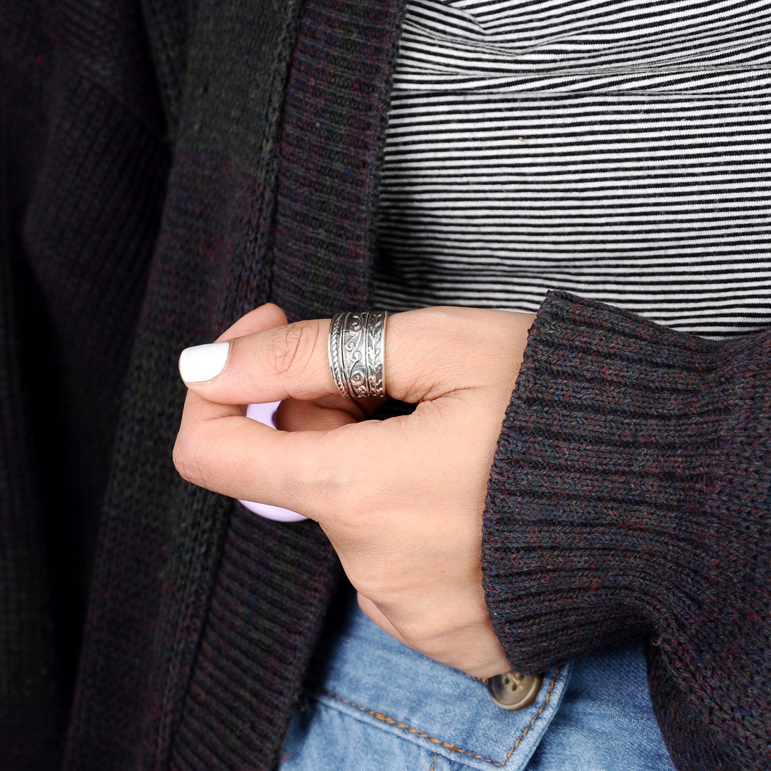 Wide Band Thumb Ring Sterling Silver