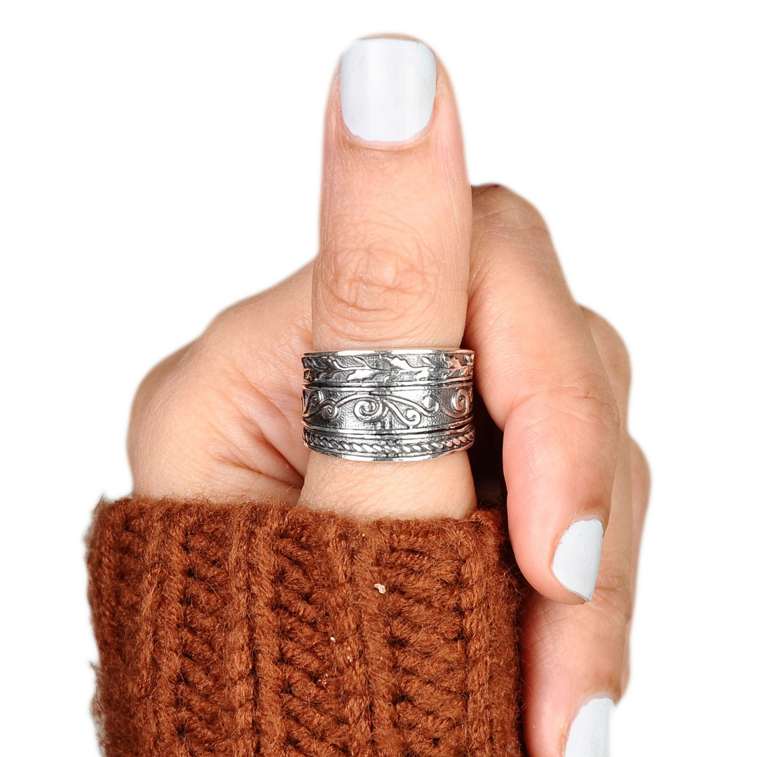 Wide Band Thumb Ring Sterling Silver