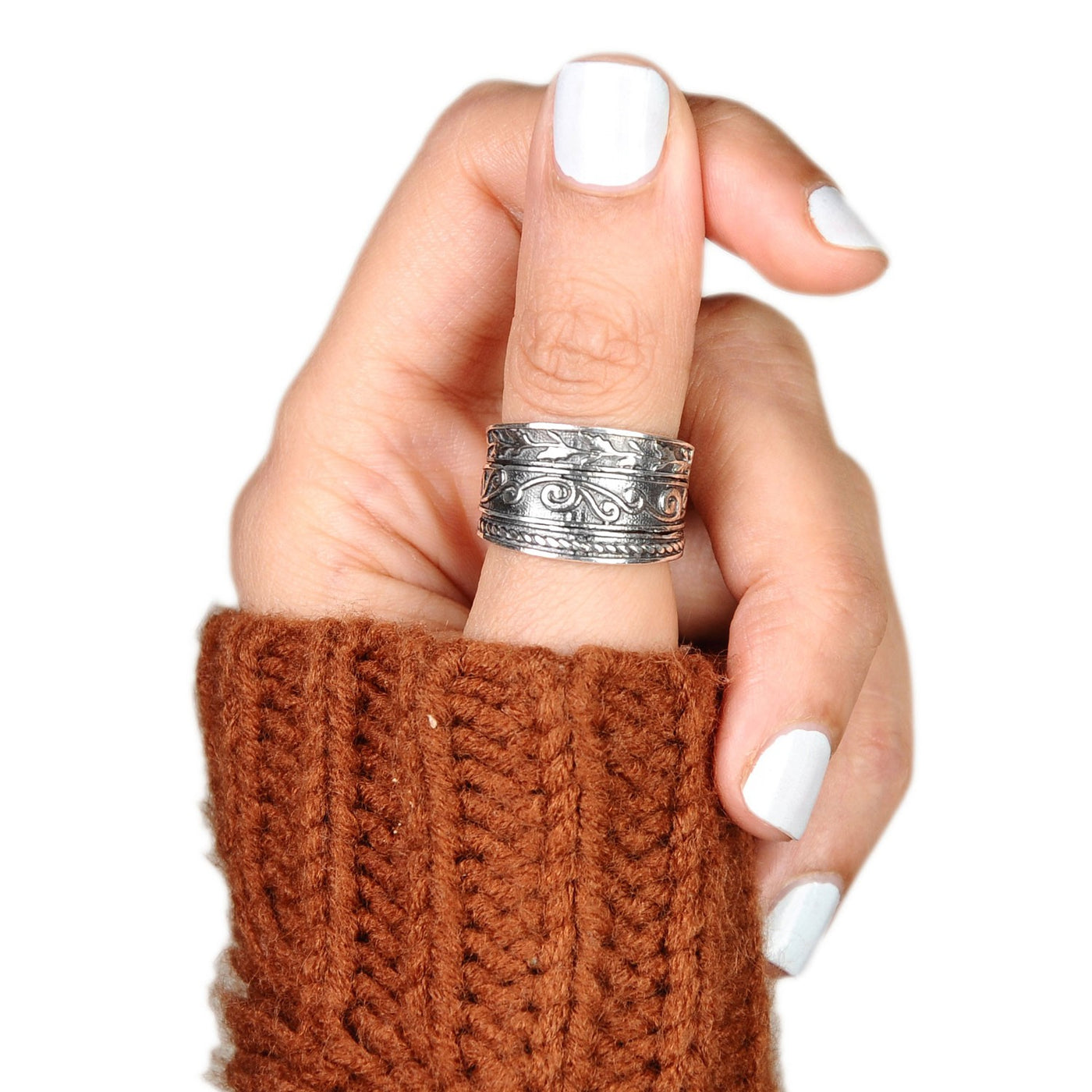 Wide Band Thumb Ring Sterling Silver