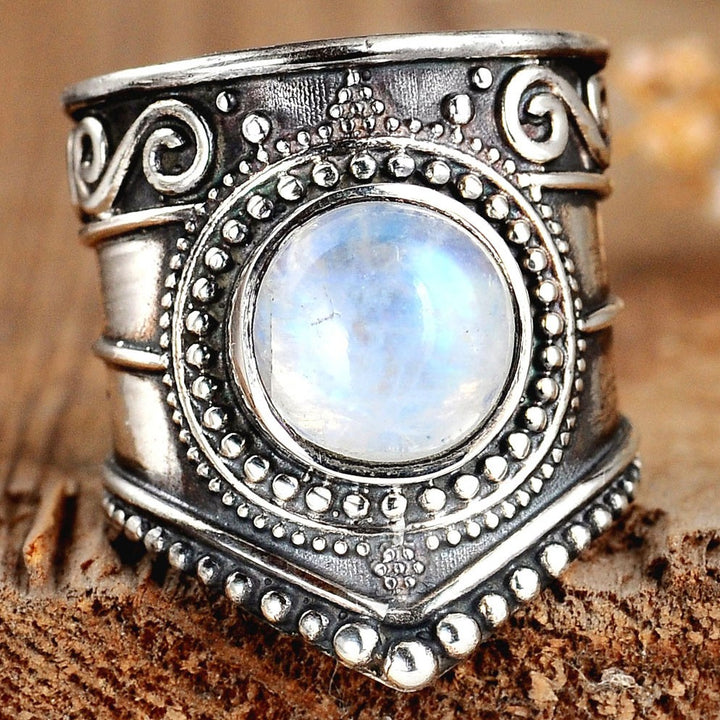 Boho-Ring aus Sterlingsilber mit Mondstein