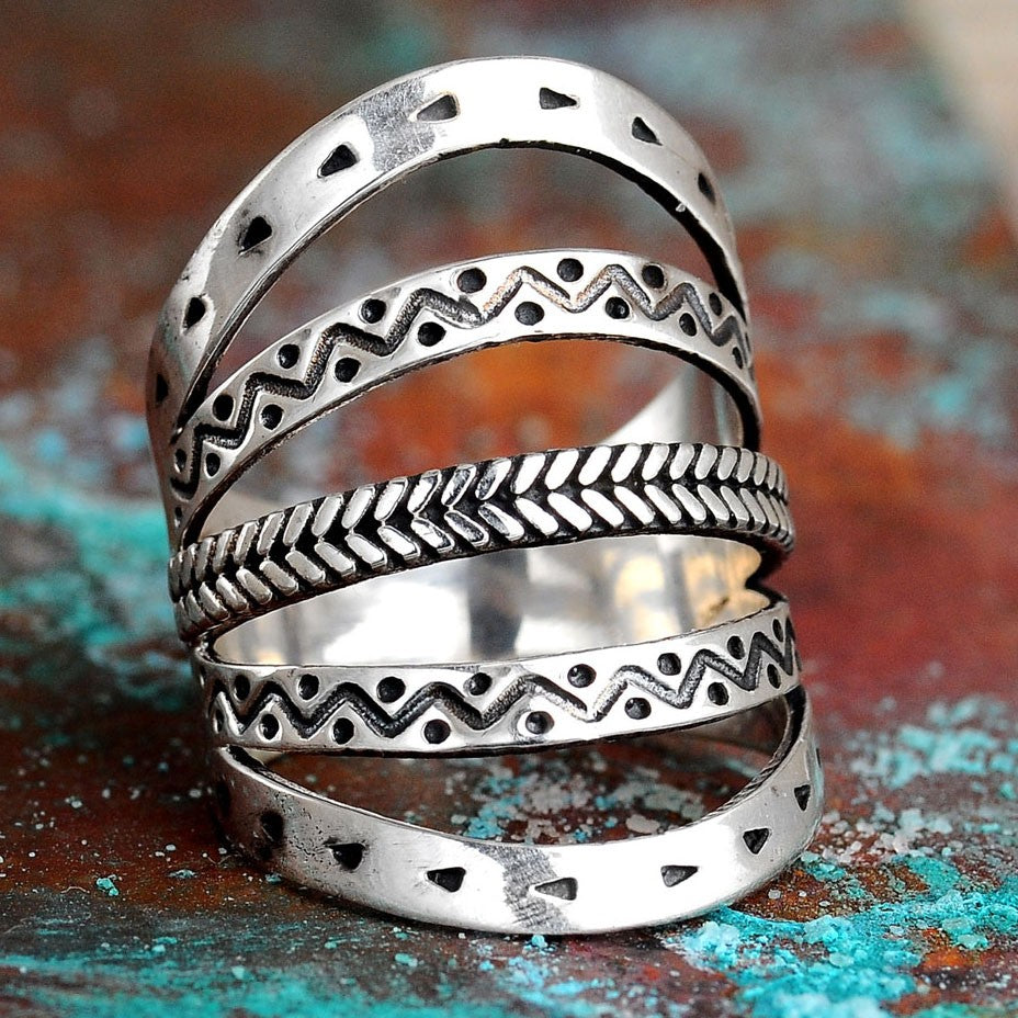 Boho Vollfingerring Sterling Silber