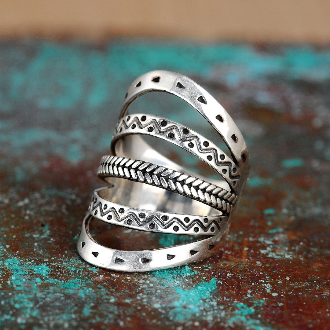 Boho Vollfingerring Sterling Silber