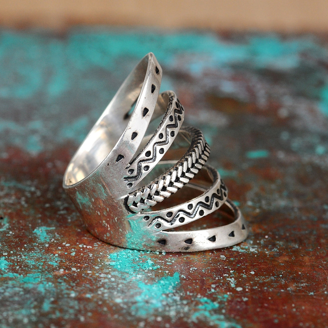 Boho Vollfingerring Sterling Silber