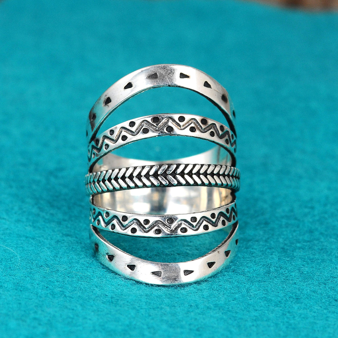 Boho Vollfingerring Sterling Silber