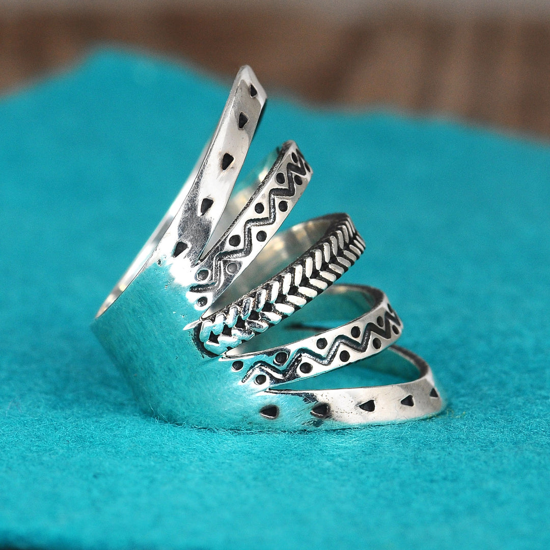 Boho Vollfingerring Sterling Silber