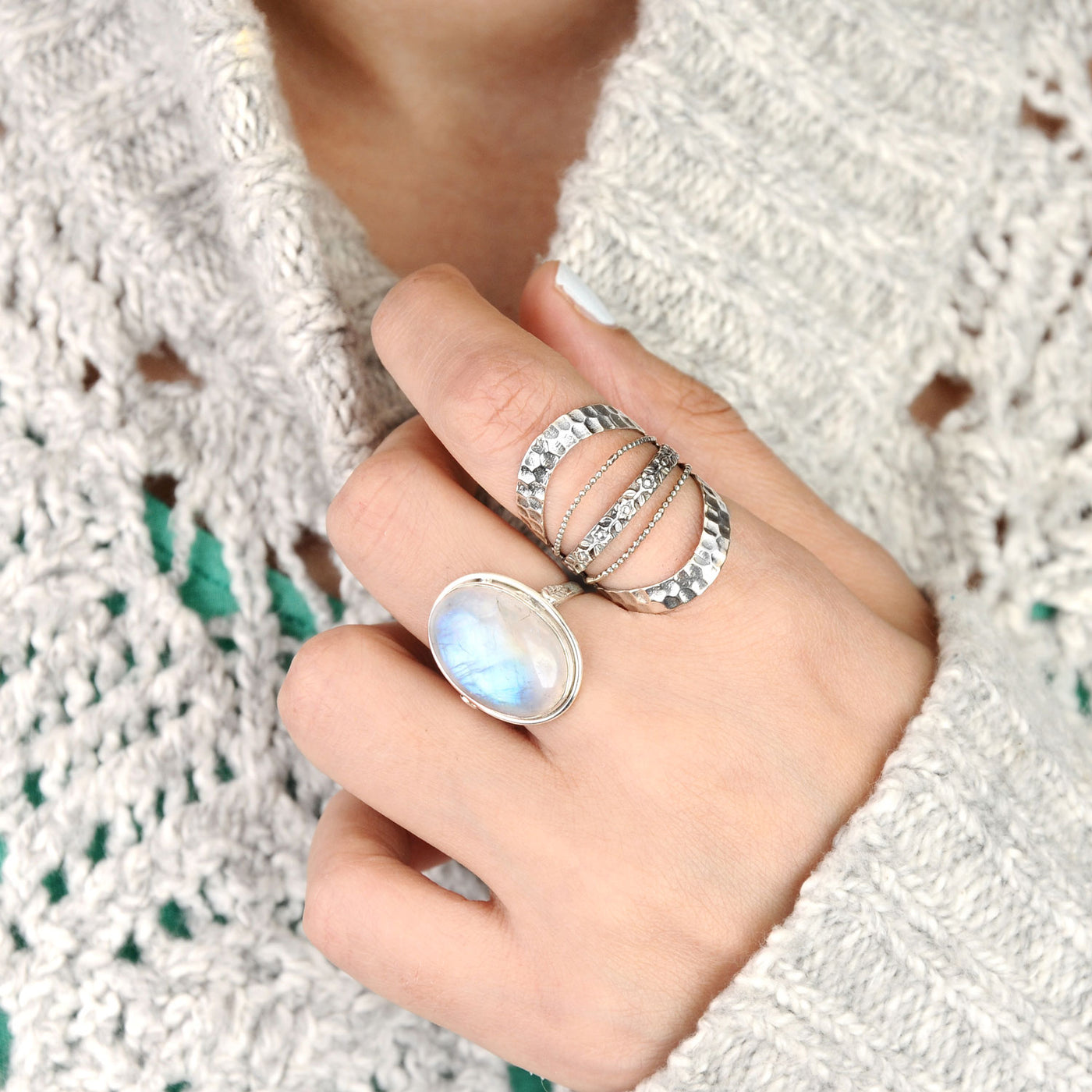 Sterling Silver Rainbow Moonstone Ring – Boho Magic Jewelry