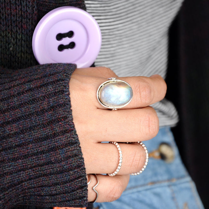 Sterling Silver Rainbow Moonstone Ring