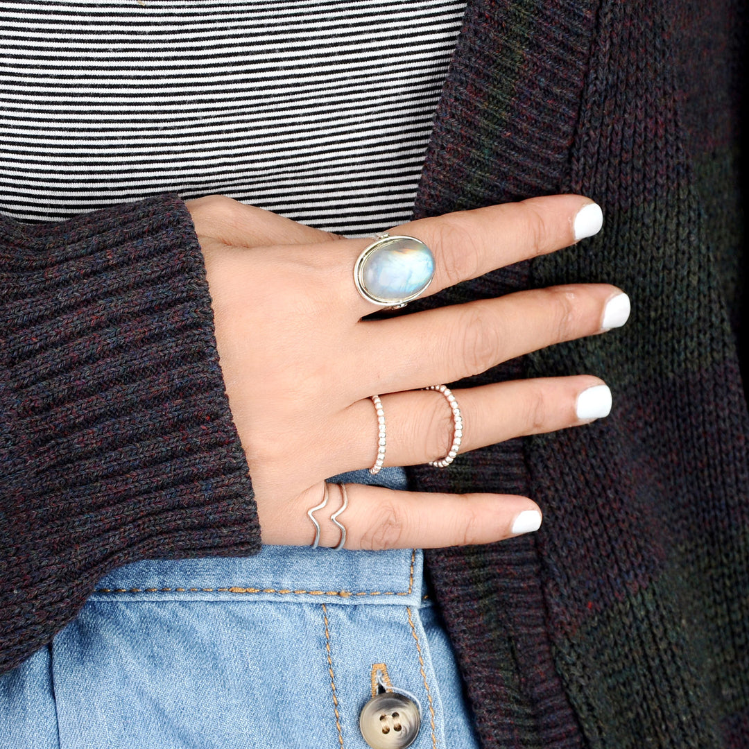 Sterling Silver Rainbow Moonstone Ring