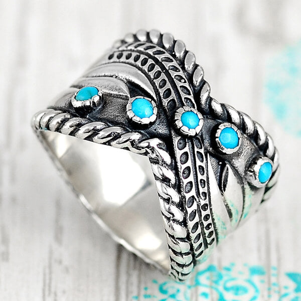 Bohemian Turquoise Ring Sterling Silver