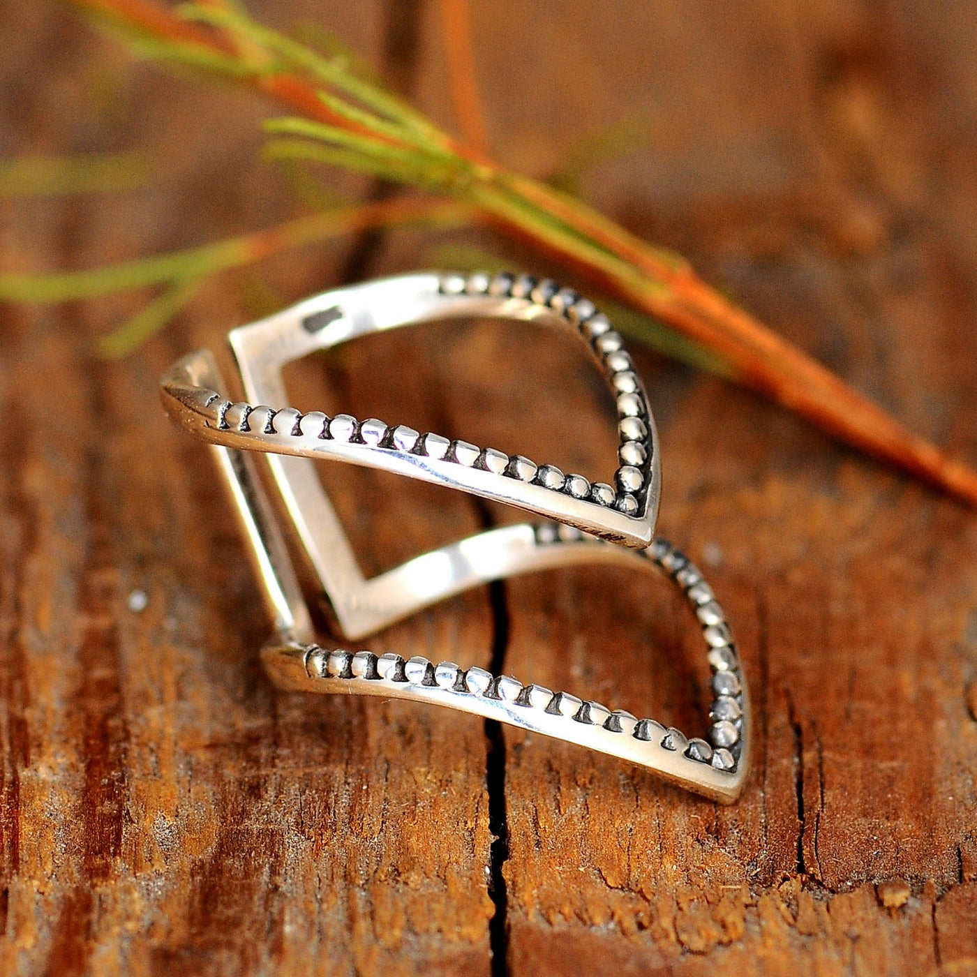 Double Chevron Statement Sterling Silver ring