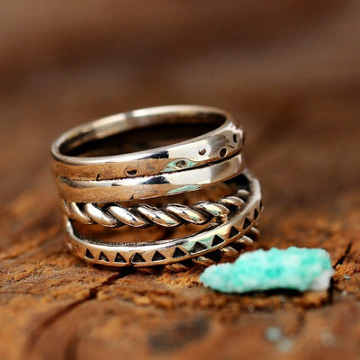 Women's Wide Band Silver Ring with Boho Engraving - Boho Magic