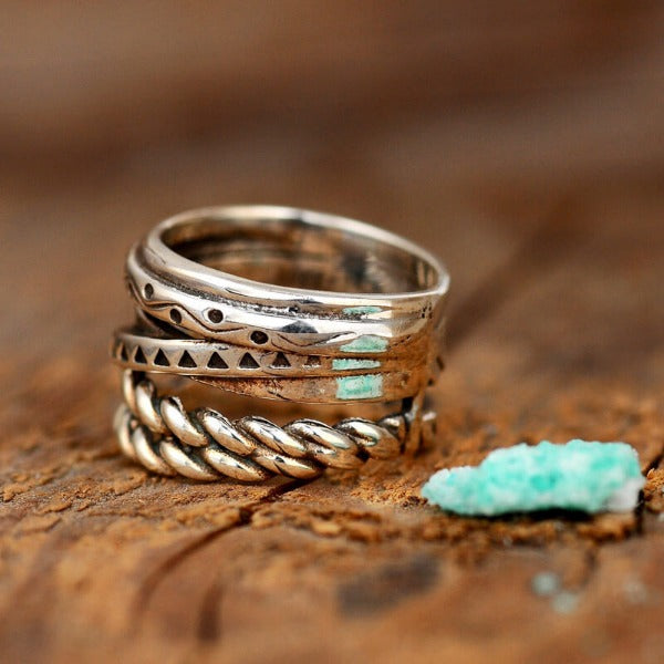 Women's Wide Band Silver Ring with Boho Engraving