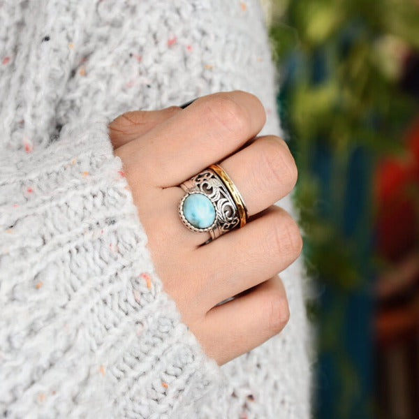 Chunky Sterling Silver Larimar Spinner Ring