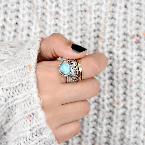 Chunky Sterling Silver Larimar Spinner Ring