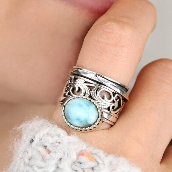 Meditationsring aus Larimar aus Sterlingsilber