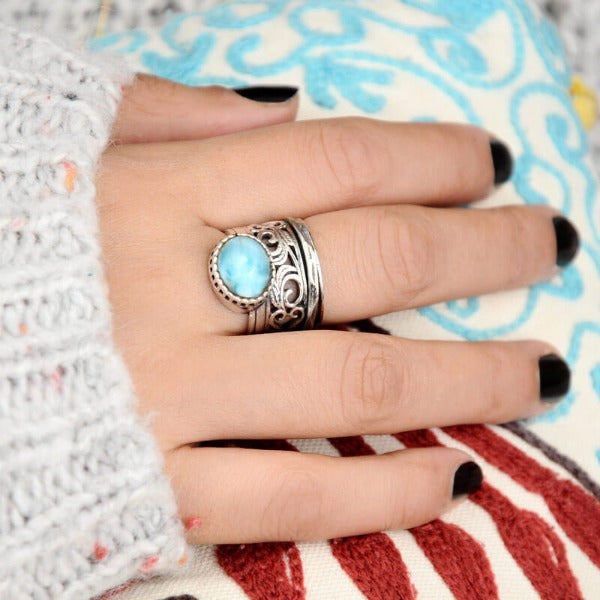 Sterling Silver Meditation Larimar Ring