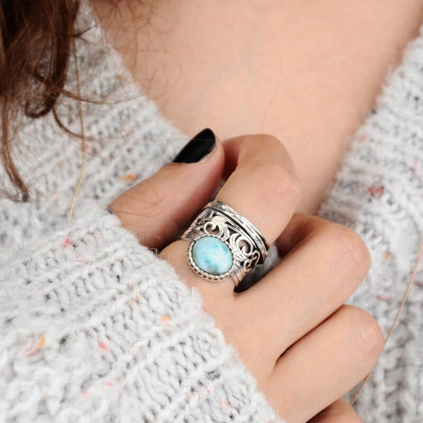 Sterling Silver Meditation Larimar Ring