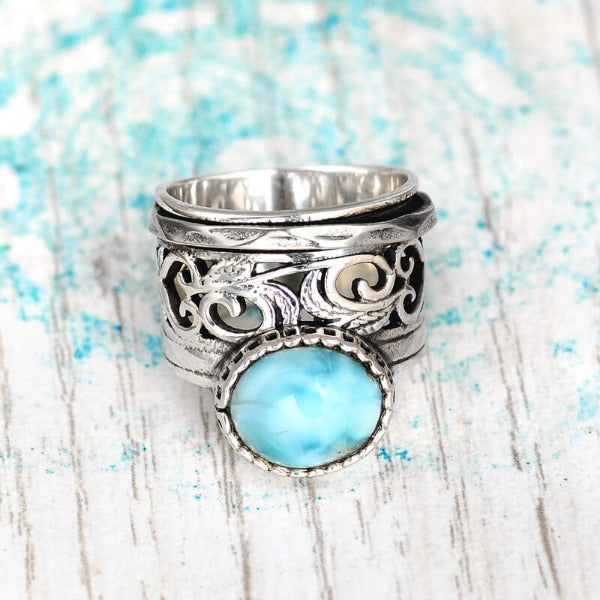 Meditationsring aus Larimar aus Sterlingsilber