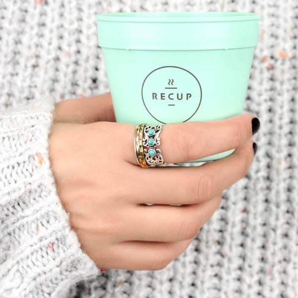 Three Stone Turquoise Spinner Ring – Boho Magic Jewelry