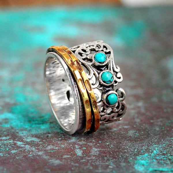 Three Stone Turquoise Spinner Ring