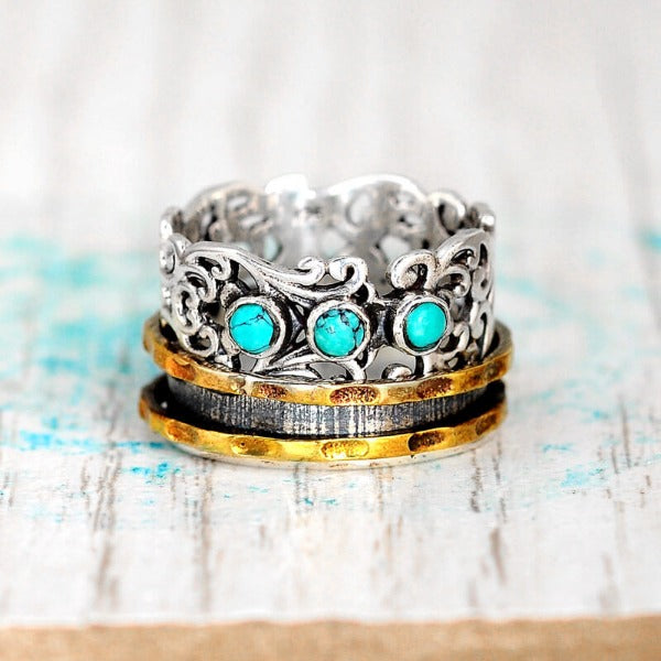 Three Stone Turquoise Spinner Ring