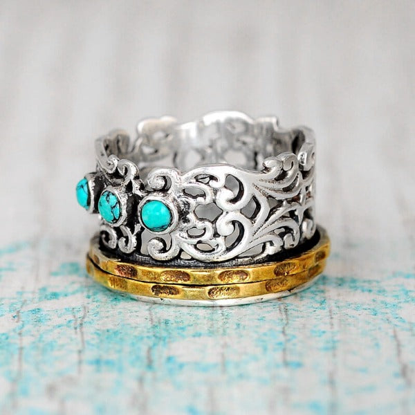 Three Stone Turquoise Spinner Ring