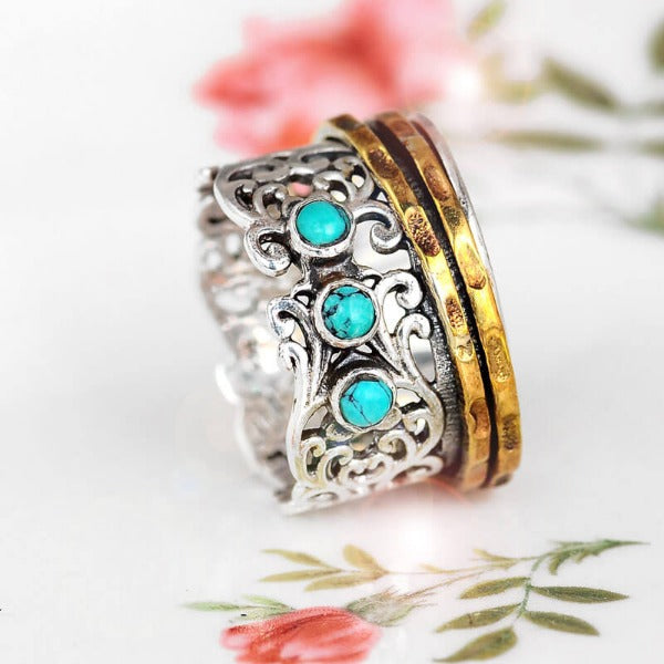 Three Stone Turquoise Spinner Ring