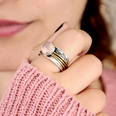 Rose-Quartz Spinner Ring Inspired by Nature Sterling Silver - Boho Magic