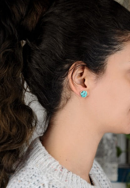 Hexagon Silver Turquoise Earrings