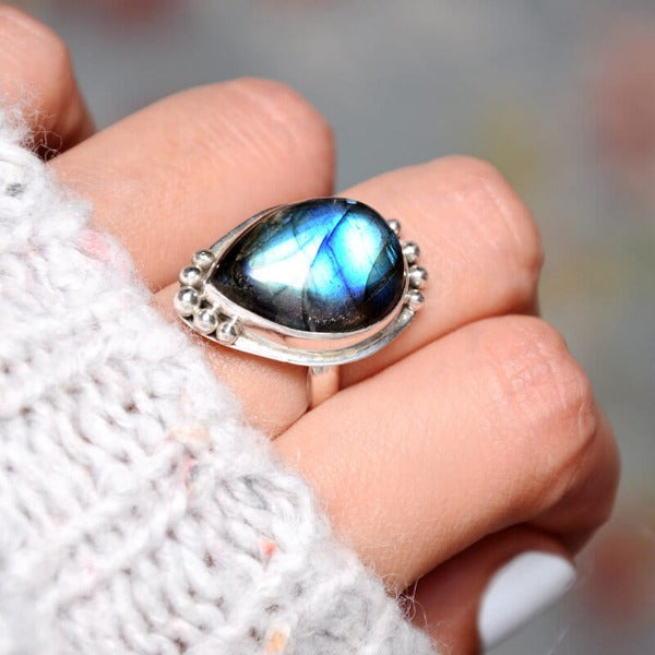 Teardrop Labradorite Ring Sterling Silver