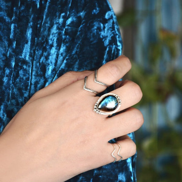 Teardrop Labradorite Ring Sterling Silver