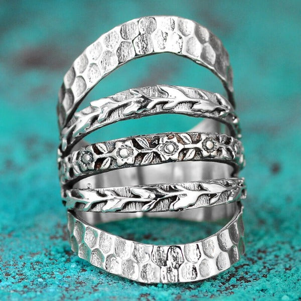 Floral Women's Wide Band Sterling Silver Ring – Boho Magic Jewelry